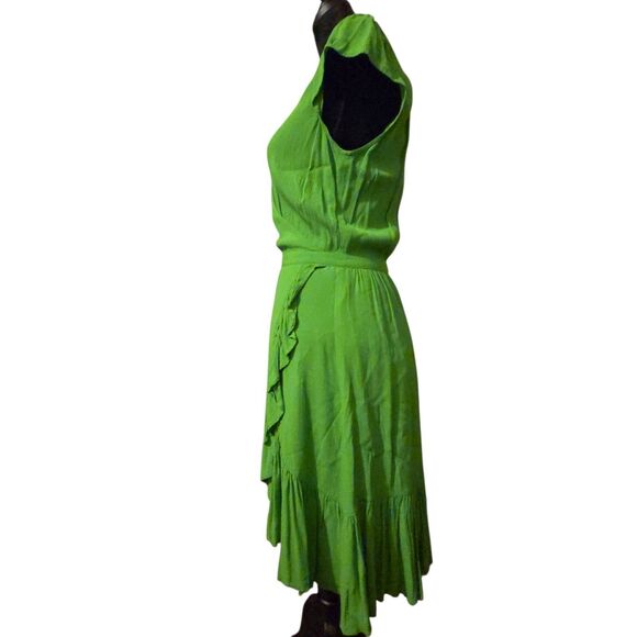 J. Crew Drapey Crepe Dress Size 2 Green Ruffled Viscose Faux Wrap Fairy Isle - Picture 4 of 12